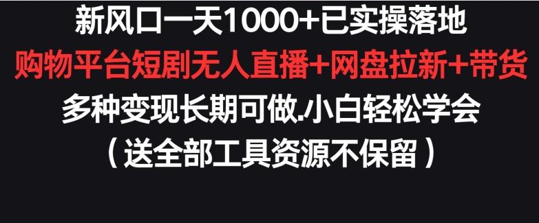 新风口一天1000+已实操落地购物平台短剧无人直播+网盘拉新+带货多种变现长期可做【揭秘】-E网资源