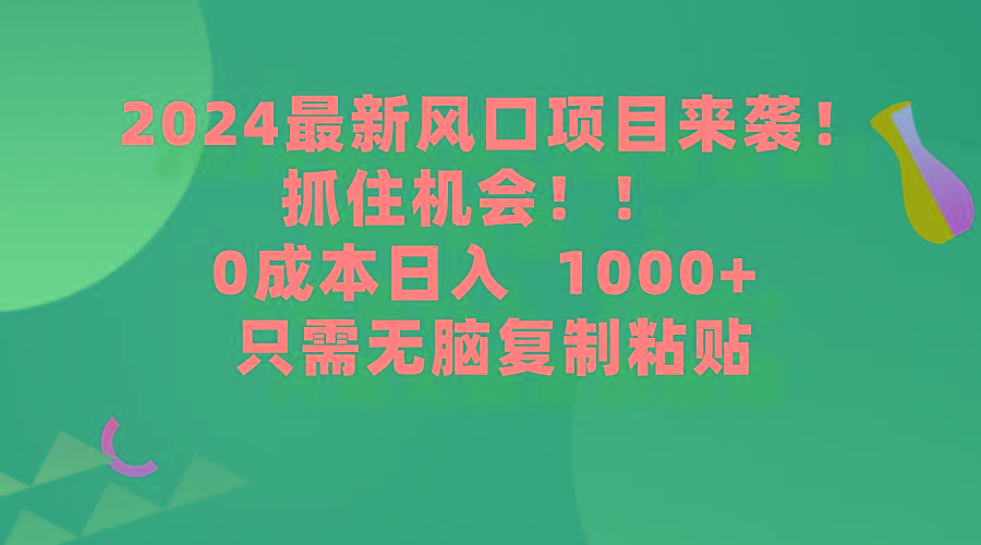 (9899期)2024最新风口项目来袭，抓住机会，0成本一部手机日入1000+，只需无脑复…-E网资源