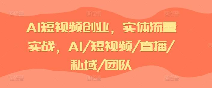 AI短视频创业，实体流量实战，AI/短视频/直播/私域/团队-E网资源