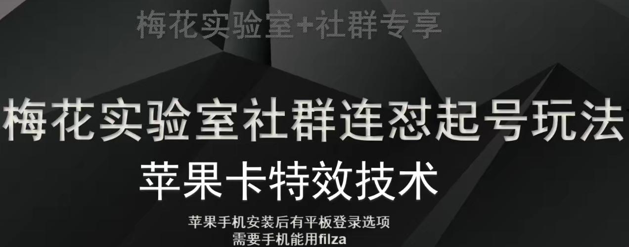 梅花实验室社群视频号连怼起号玩法，最新苹果卡特效技术-E网资源