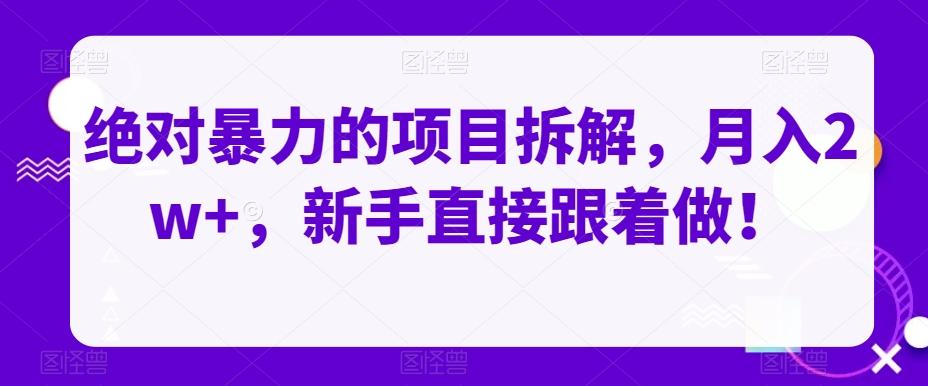 绝对暴力的项目拆解，月入2w+，新手直接跟着做！-E网资源