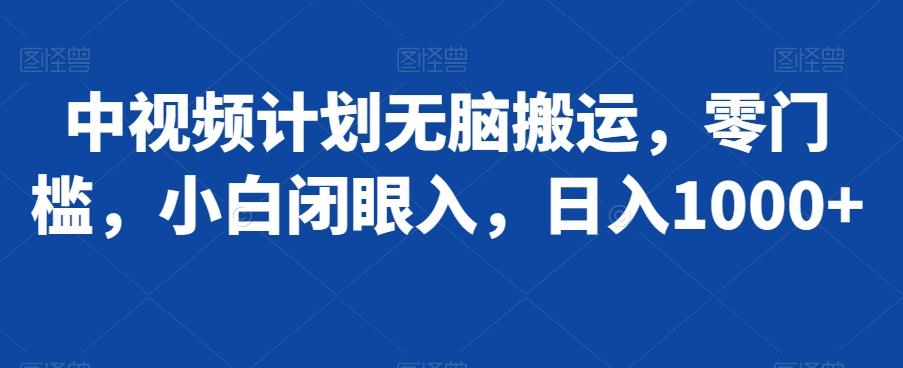中视频计划无脑搬运，零门槛，小白闭眼入，日入1000+-E网资源