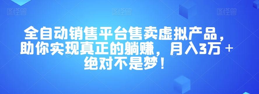 全自动销售平台售卖虚拟产品，助你实现真正的躺赚，月入3万＋绝对不是梦！【揭秘】-E网资源
