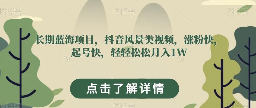 长期蓝海项目，抖音风景类视频，涨粉快，起号快，轻轻松松月入1W【揭秘】-E网资源