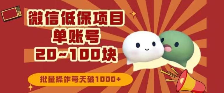 微信领低保单账号20元-100元，批量操作每天破1000+-E网资源