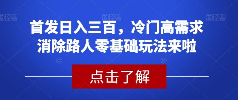 首发日入三百，冷门高需求消除路人零基础玩法来啦【揭秘】-E网资源
