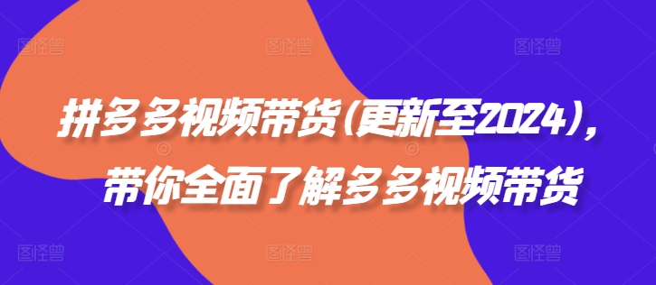 拼多多视频带货(更新至2024)，带你全面了解多多视频带货-E网资源