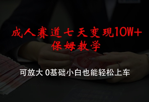 成人赛道七天变现10W+保姆教学，可放大，0基础小白也能轻松上车【揭秘】-E网资源
