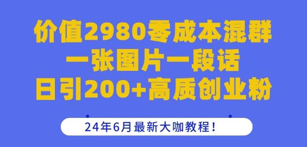 价值2980零成本混群一张图片一段话日引200+高质创业粉，24年6月最新大咖教程【揭秘】-E网资源
