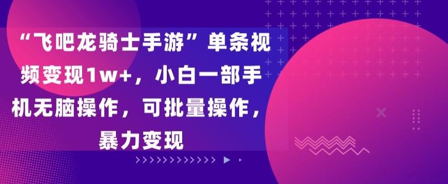“飞吧龙骑士手游”单条视频变现1w+，小白一部手机无脑操作，可批量操作，暴力变现【揭秘】-E网资源