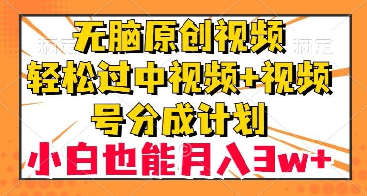 无脑原创视频，轻松过中视频+视频号分成计划，小白也能月入3w+【揭秘】-E网资源