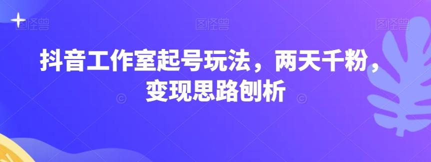 抖音工作室起号玩法，两天千粉，变现思路刨析-E网资源