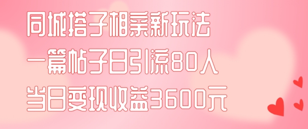 同城搭子相亲新玩法一篇帖子引流80人当日变现3600元(项目教程+实操教程)【揭秘】-E网资源