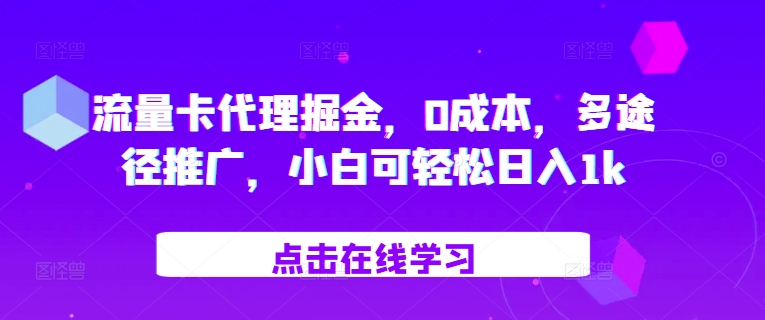 流量卡代理掘金，0成本，多途径推广，小白可轻松日入1k-E网资源