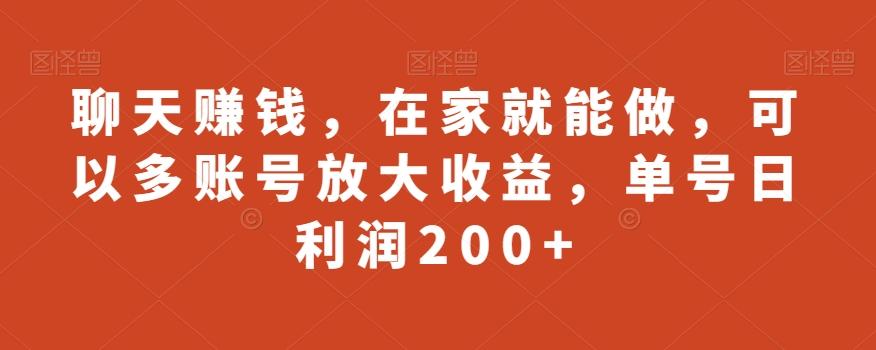 聊天赚钱，在家就能做，可以多账号放大收益，单号日利润200+-E网资源