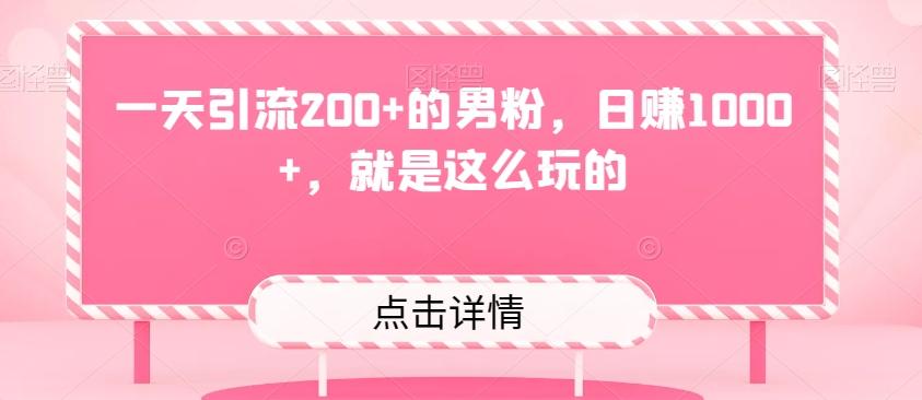 一天引流200+的男粉，日赚1000+，就是这么玩的-E网资源