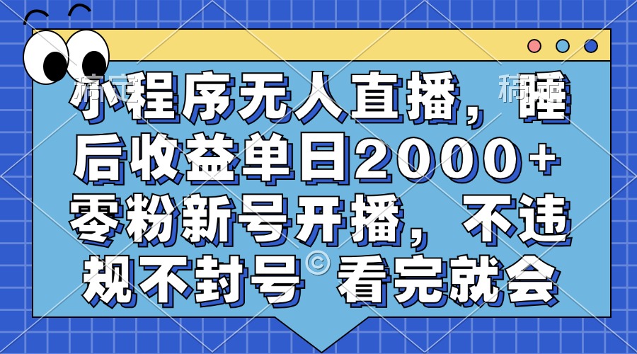 小程序无人直播，睡后收益单日2000+ 零粉新号开播，不违规不封号 看完就会-E网资源