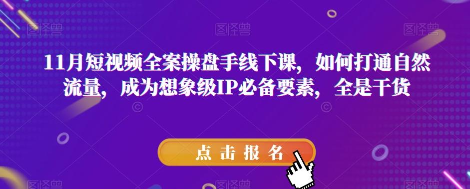 11月短视频全案操盘手线下课，如何打通自然流量，成为想象级IP必备要素，全是干货-E网资源