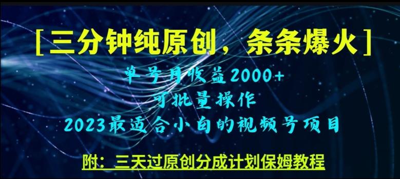 三分钟制作视频号纯原创，条条爆款，轻松月入过万【揭秘】-E网资源