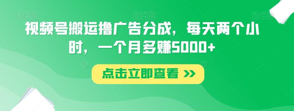 视频号搬运撸广告分成，每天两个小时，一个月多赚5000+-E网资源