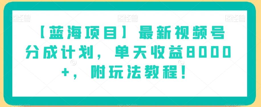【蓝海项目】最新视频号分成计划，单天收益8000+，附玩法教程！-E网资源