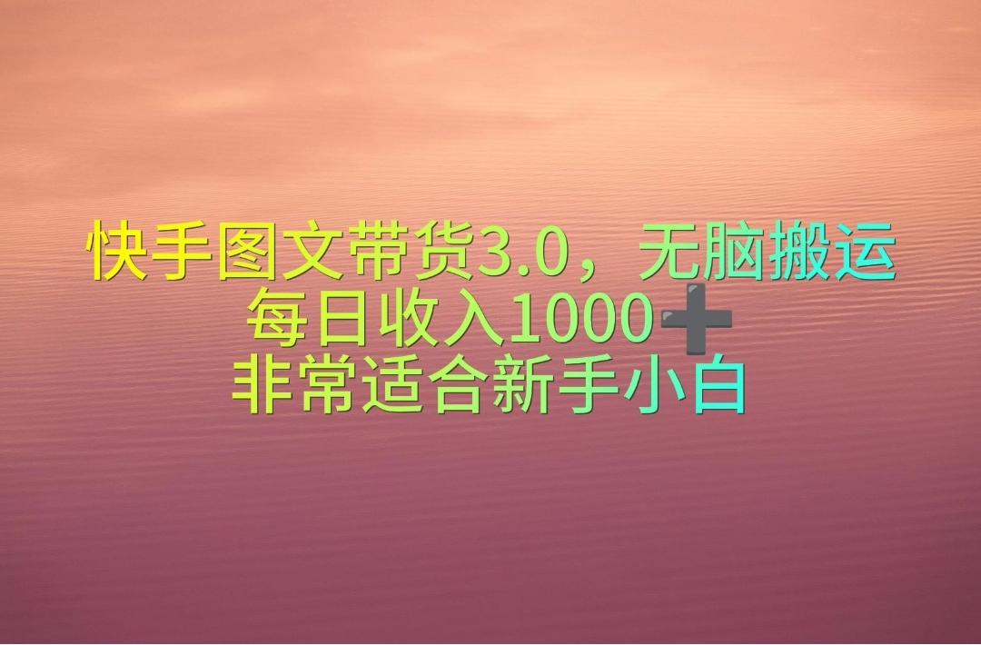 快手图文带货3.0，无脑搬运，每日收入1000＋，非常适合新手小白-E网资源