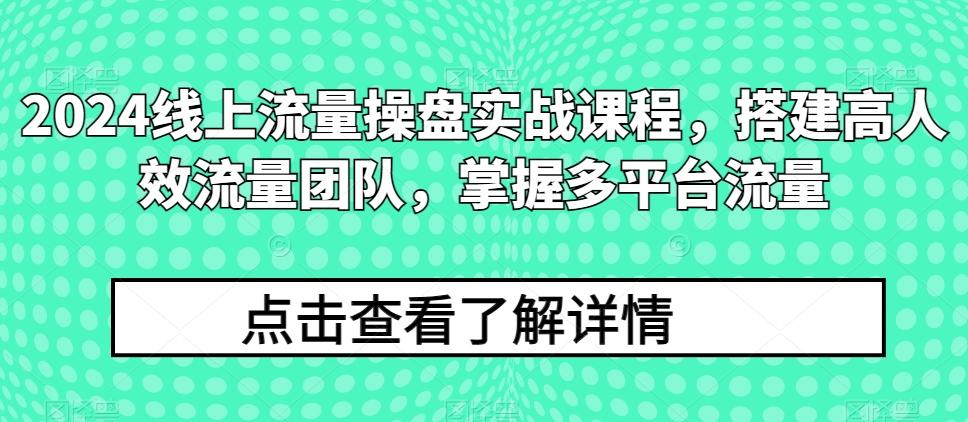 2024线上流量操盘实战课程，搭建高人效流量团队，掌握多平台流量-E网资源