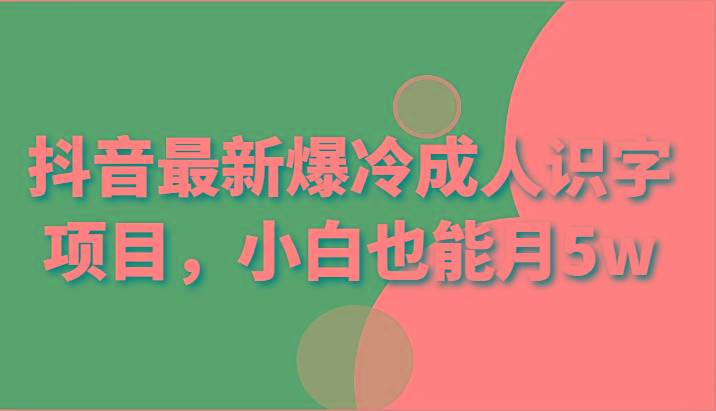抖音最新爆冷成人识字项目，小白也能月5w-E网资源