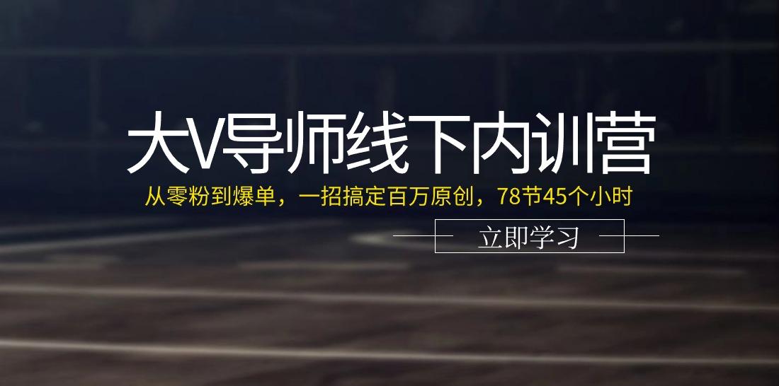 大V导师线下内训营：从零粉到爆单，一招搞定百万原创(78节45个小时)-E网资源