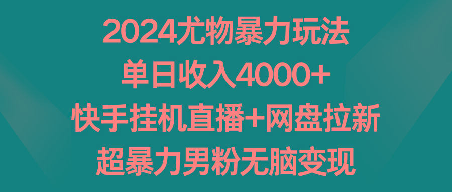 2024尤物暴力玩法 单日收入4000+快手挂机直播+网盘拉新 超暴力男粉无脑变现-E网资源