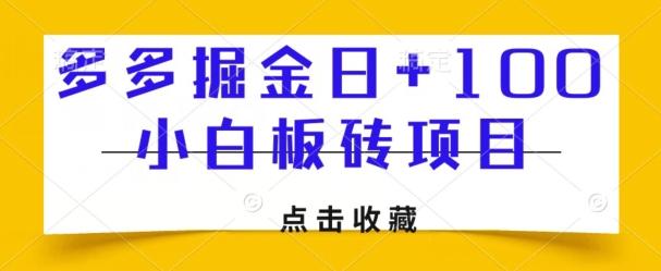 多多掘金日+100，小白板砖项目-E网资源