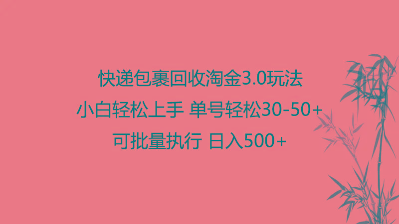 快递包裹回收淘金3.0玩法 无需任何押金 小白轻松上手-E网资源