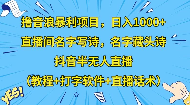 撸音浪暴利项目，日入1000+，直播间名字写诗，名字藏头诗，抖音半无人直播（教程+打字软件+直播话术）【揭秘】-E网资源