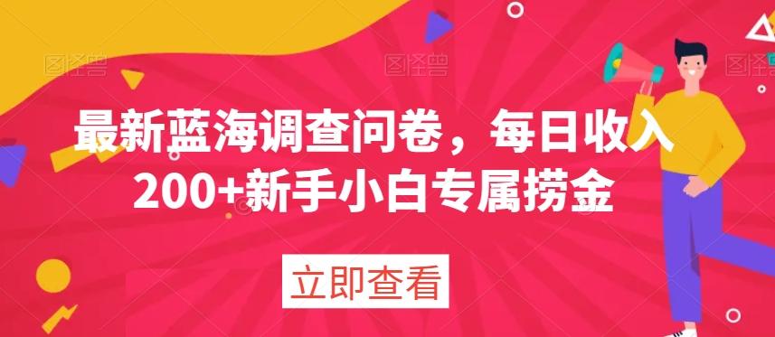 最新蓝海调查问卷，每日收入200+新手小白专属捞金-E网资源