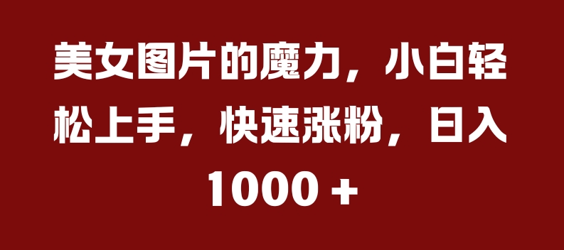 美女图片的魔力，小白轻松上手，快速涨粉，日入几张【揭秘】-E网资源