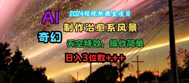 2024短视频掘金项目，AI制作治愈系风景，奇幻天空特效，操作简单，日入3位数【揭秘】-E网资源