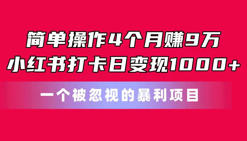 简单操作4个月赚9万！小红书打卡日变现1000+！一个被忽视的暴力项目-E网资源