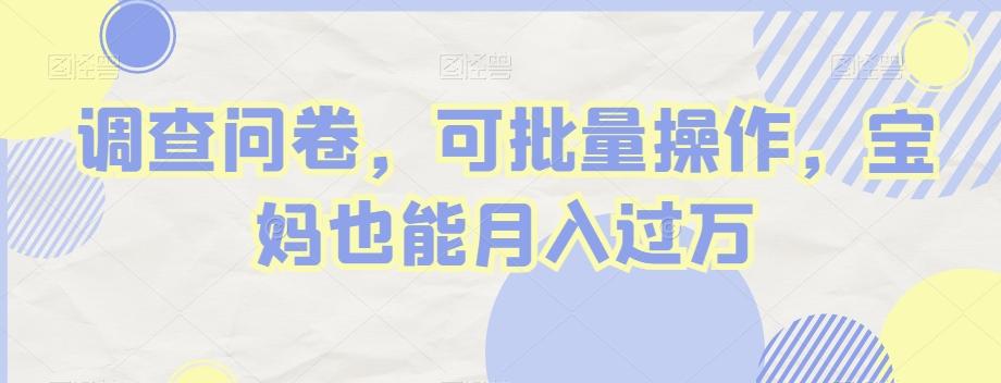 调查问卷，可批量操作，宝妈也能月入过万-E网资源