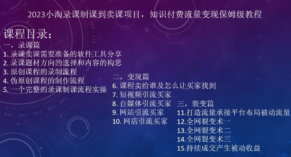 2023小淘录课制课到卖课项目，知识付费流量变现保姆级教程-E网资源