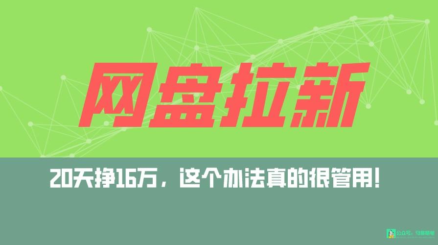网盘拉新+私域全自动玩法，0粉起号，小白可做，当天见收益，已测单日破5000-E网资源