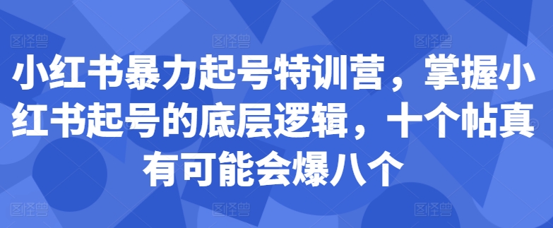 小红书暴力起号特训营，掌握小红书起号的底层逻辑，十个帖真有可能会爆八个-E网资源