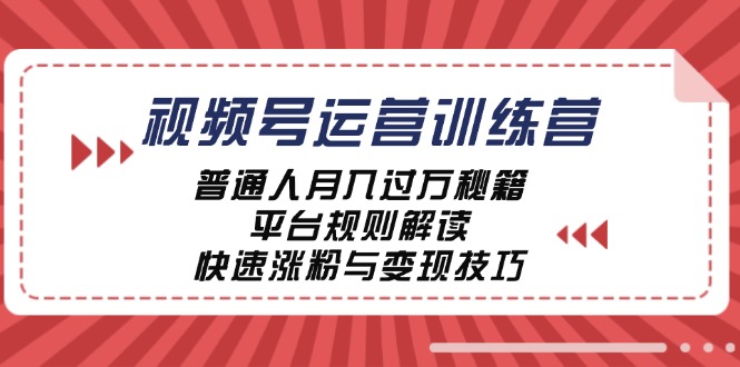 视频号运营训练营：普通人月入过万秘籍，平台规则解读，快速涨粉与变现-E网资源