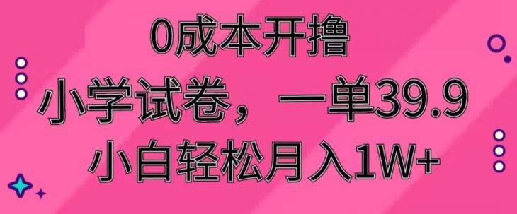 0成本开撸，小学试卷，一单39.9，小白轻松月入1W+-E网资源