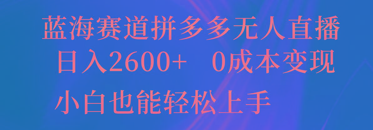 蓝海赛道拼多多无人直播，日入2600+，0成本变现，小白也能轻松上手-E网资源