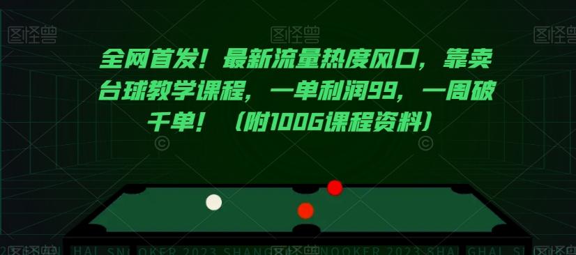 全网首发！最新流量热度风口，靠卖台球教学课程，一单利润99，一周破千单！（附100G课程资料）-E网资源