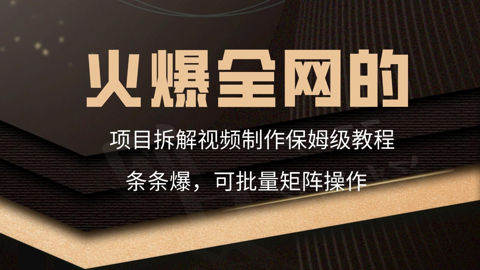 火爆全网的项目拆解类视频如何制作，条条爆，保姆级教程-E网资源