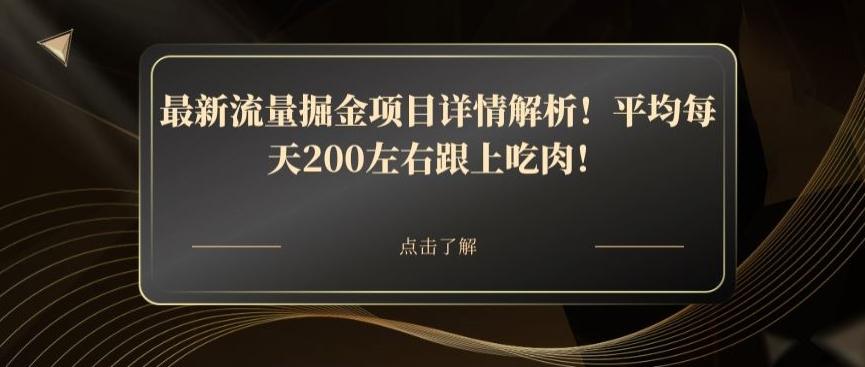 最新流量掘金项目详情解析！平均每天200左右跟上吃肉！-E网资源