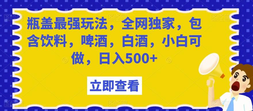 瓶盖最强玩法，全网独家，包含饮料，啤酒，白酒，小白可做，日入500+【揭秘】-E网资源
