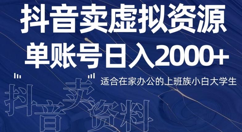 最新抖音卖虚拟资源部，单账户日入2000+适合在家办公-E网资源