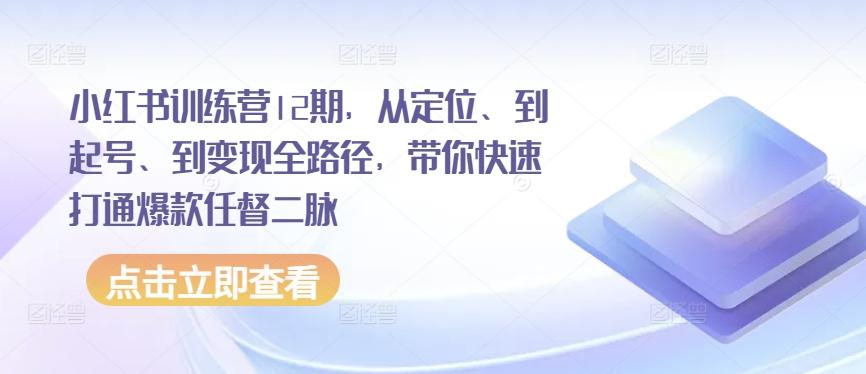 小红书训练营12期，从定位、到起号、到变现全路径，带你快速打通爆款任督二脉-E网资源